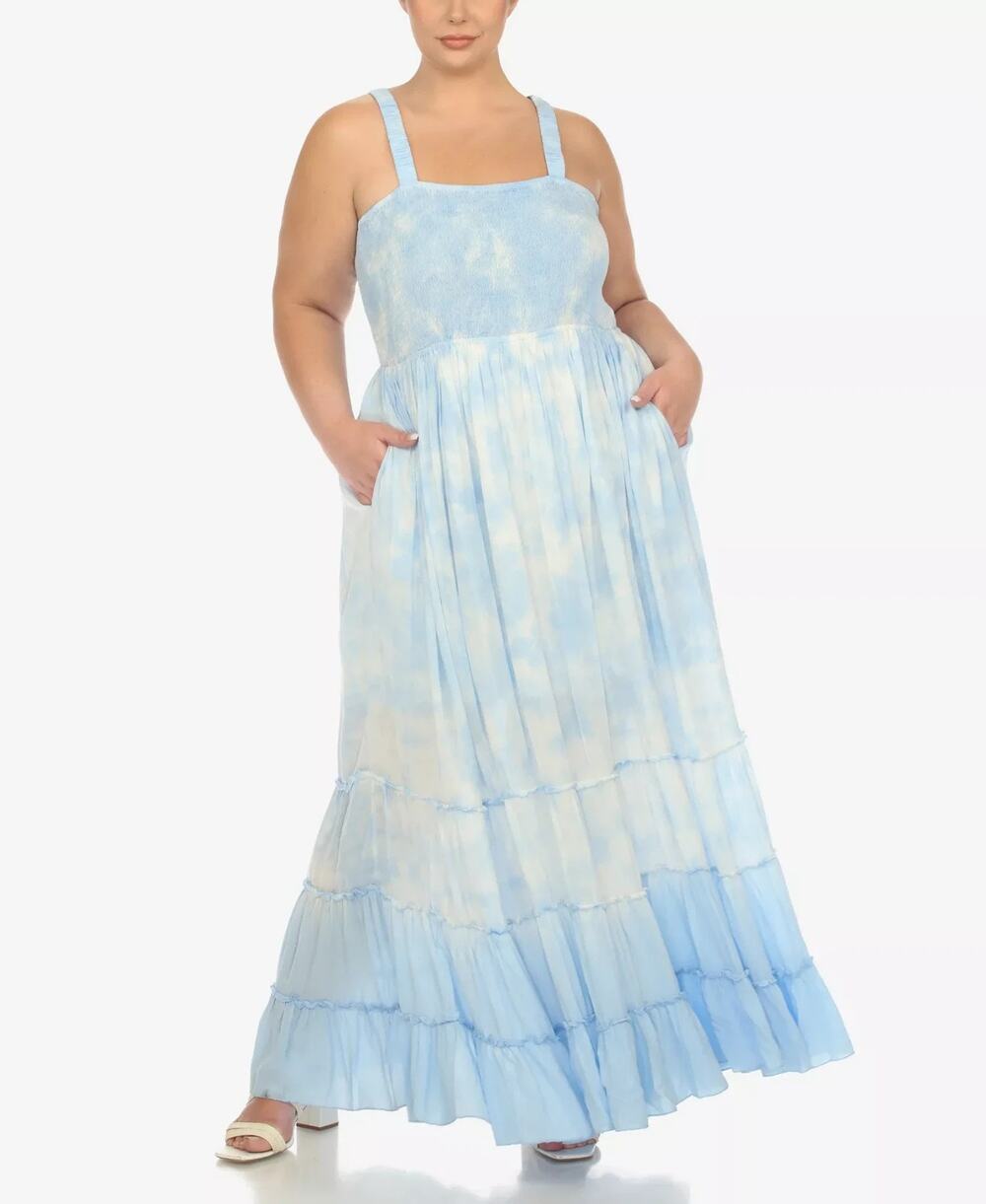 White Mark Plus Size Smocked Ruffle Maxi Dress Blue Size 2XL 2707